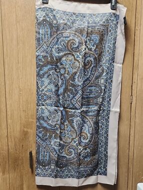 George Paisley Silk Scarf in Blue, Brown & Cream